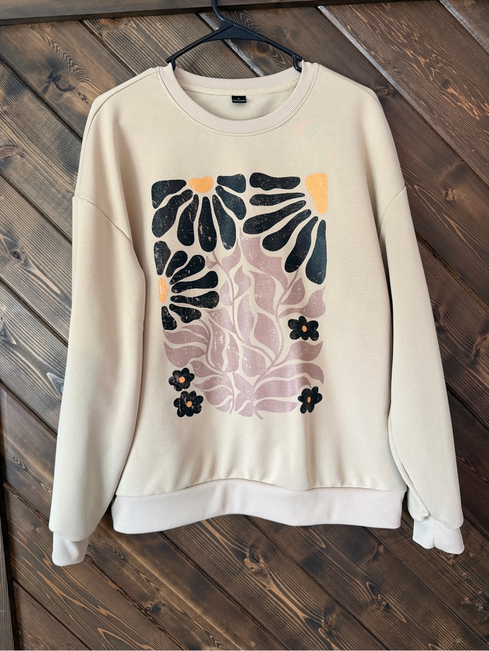 Cream Graphic Sweatshirt with Black & Pink Floral Print